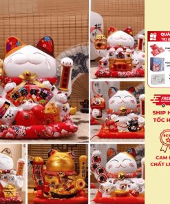 ( Tổng Hợp ) Mẫu Mèo Thần Tài May Mắn Maneki Neko Vẫy Tay Cute Dễ Thương (Kèm Hộp Và Đệm)